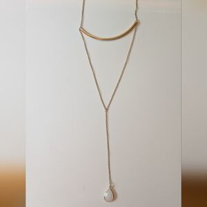 J Crew Y Drop Necklace with White Teardrop Pendant and Dainty Chain - 1990s Y2K